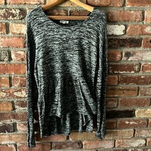 Max Studio Heathered Grey Long Sleeve Peplum Top Size Large